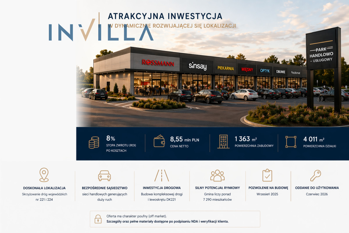 Park handlowy |&nbsp;8% ROI |&nbsp;Biedronka obok – Lokal użytkowy na sprzedaż, Nowa Karczma, 1361.00 m2, IN529609