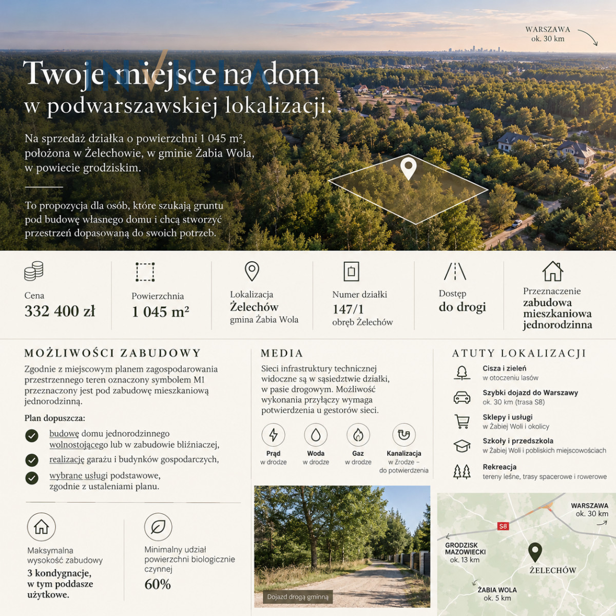 DZIAŁKA BUDOWLANA 1&nbsp;045 m² |&nbsp;ŻELECHÓW /&nbsp;Żabia Wola – Działka na sprzedaż, Żelechów, 1045.00 m2, IN175607